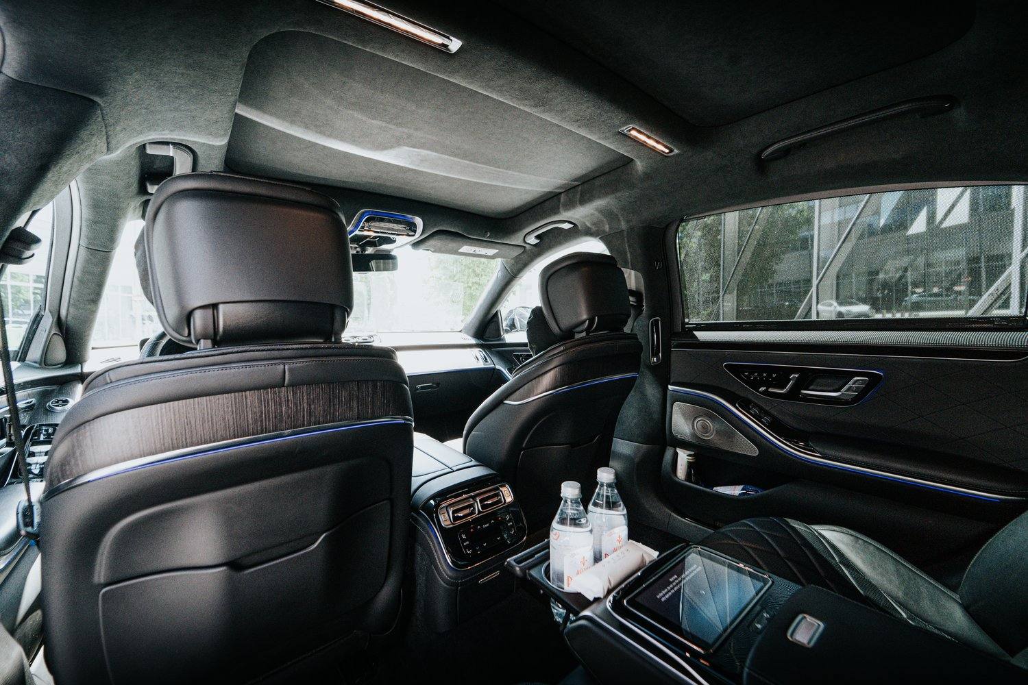 S-Class black leather rear cabin